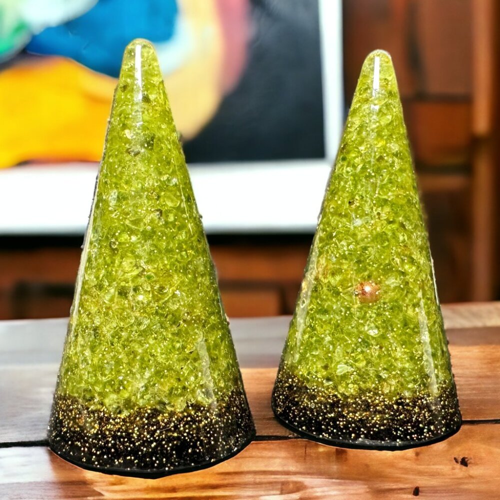 Peridot Orgonite Ring Cones | Crystal Ring Holder | Ring Stand